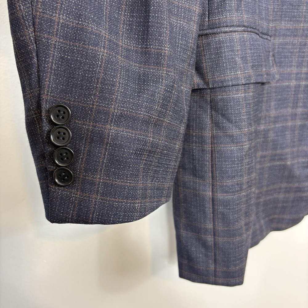 Canali Wool Plaid Sport Coat US 46L Navy Blazer - Picture 6 of 12
